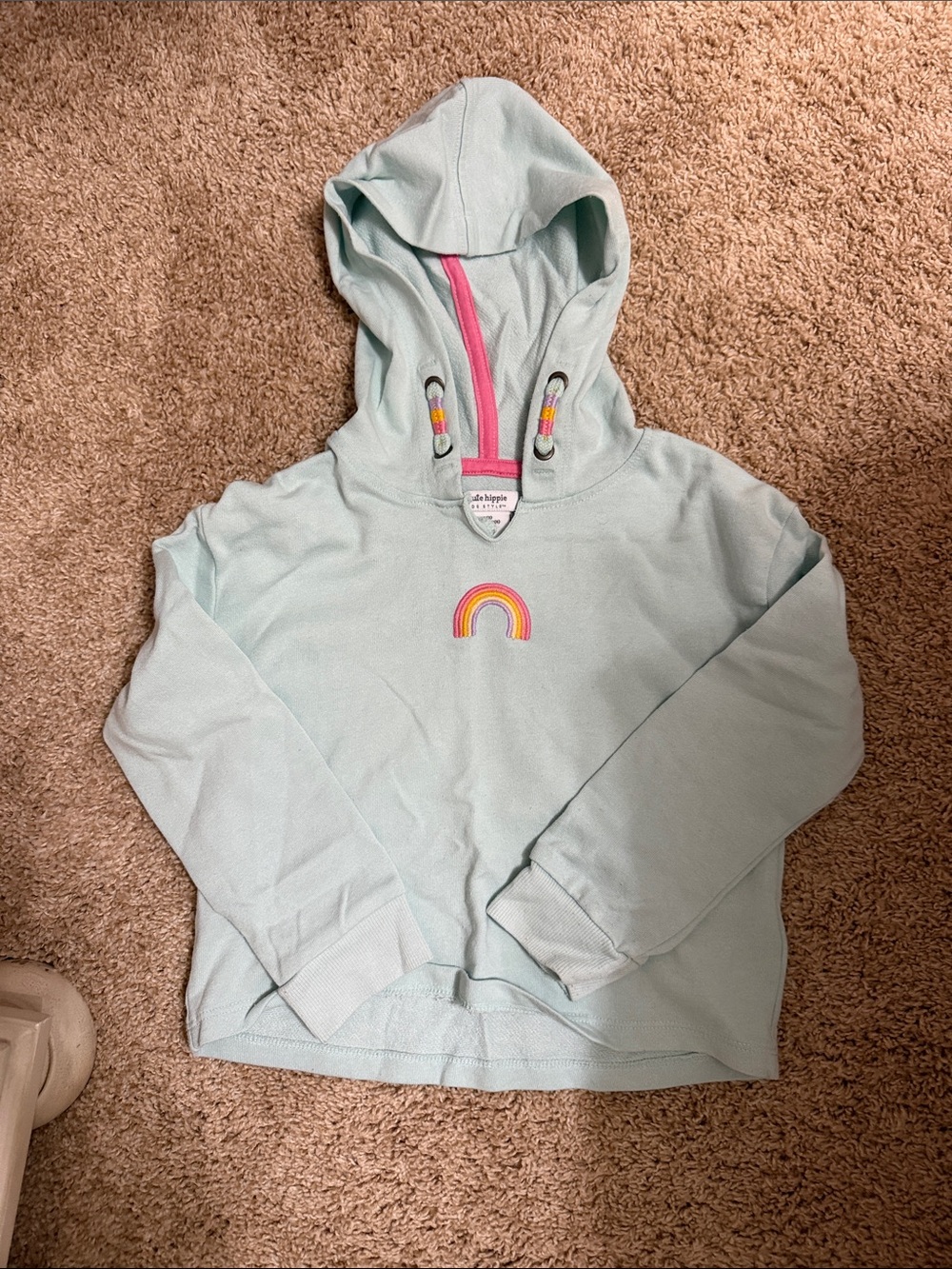 Light Aqua Girls' Hoodie with Rainbow Accent
